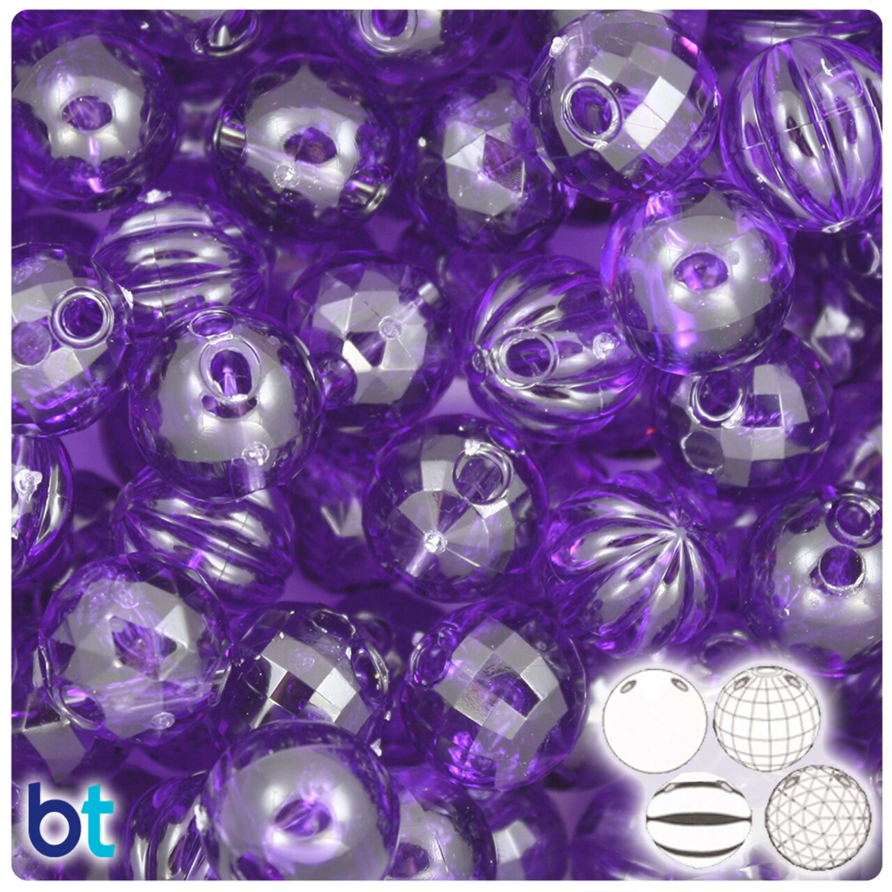 BeadTin Amethyst Transparent 14mm Family Bubble Plastic Beads (4oz)